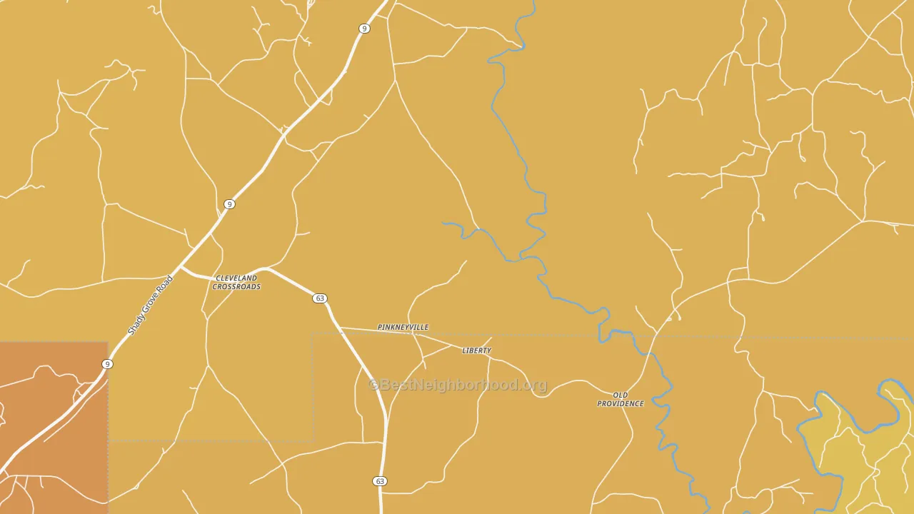 Map of the best neighborhoods in the Pinkneyville area, with better matches in green and worse matches in red