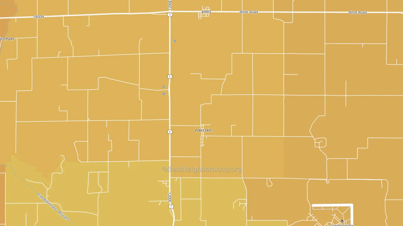 Map of the best neighborhoods in the Pinkstaff area, with better matches in green and worse matches in red