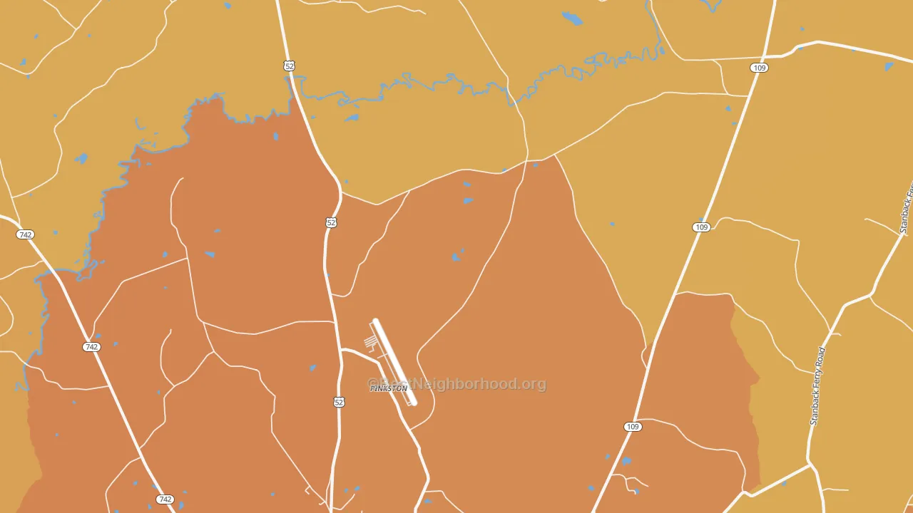 Map of the best neighborhoods in the Pinkston area, with better matches in green and worse matches in red