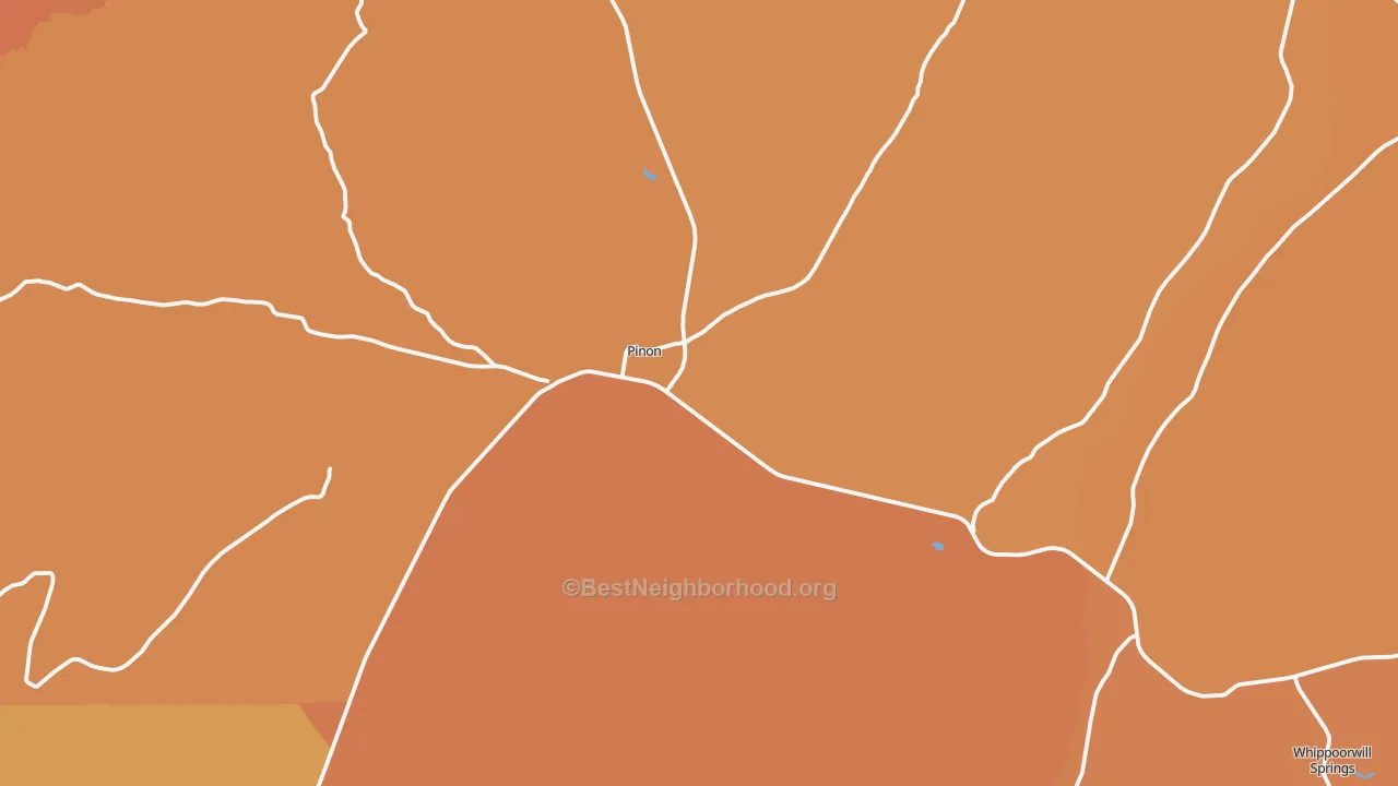 Map of the best neighborhoods in the Pinon area, with better matches in green and worse matches in red