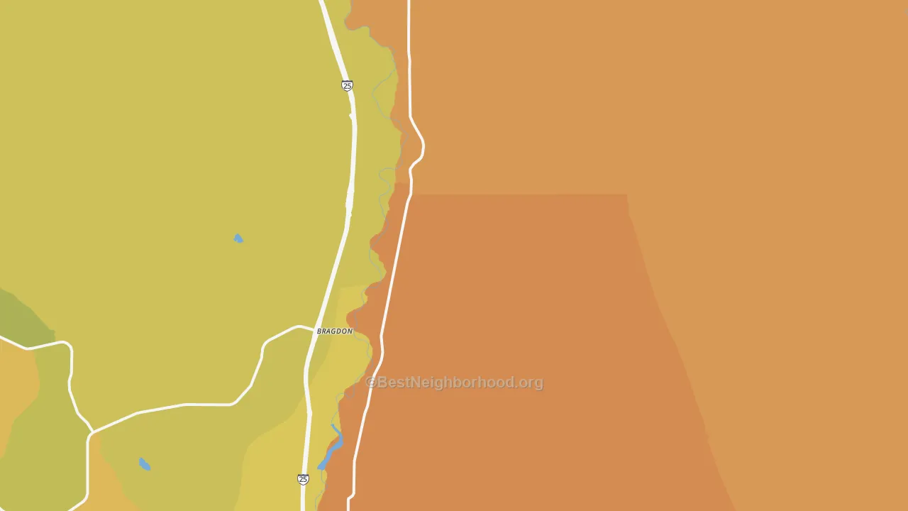 Map of the best neighborhoods in the Pinon area, with better matches in green and worse matches in red