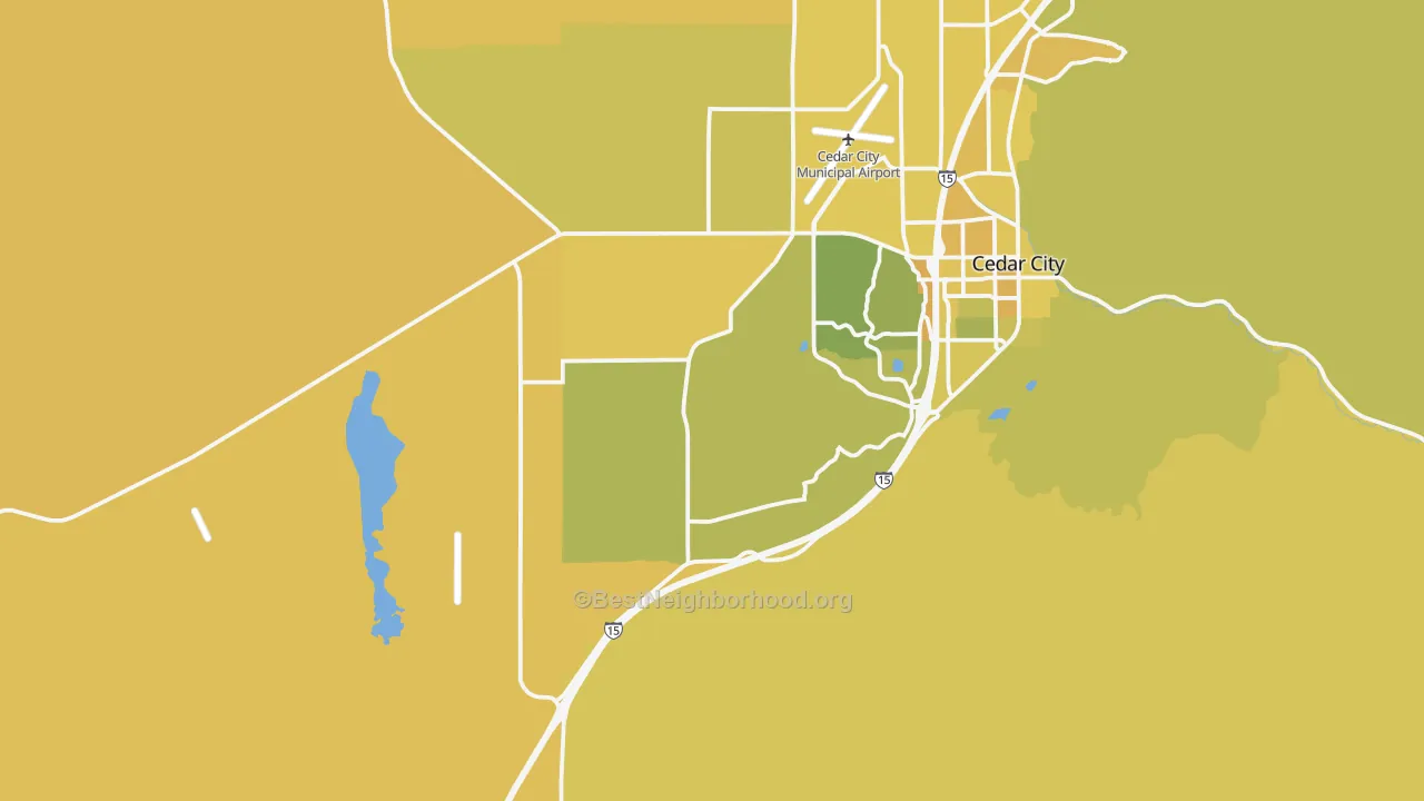 Map of the best neighborhoods in the Pintura area, with better matches in green and worse matches in red