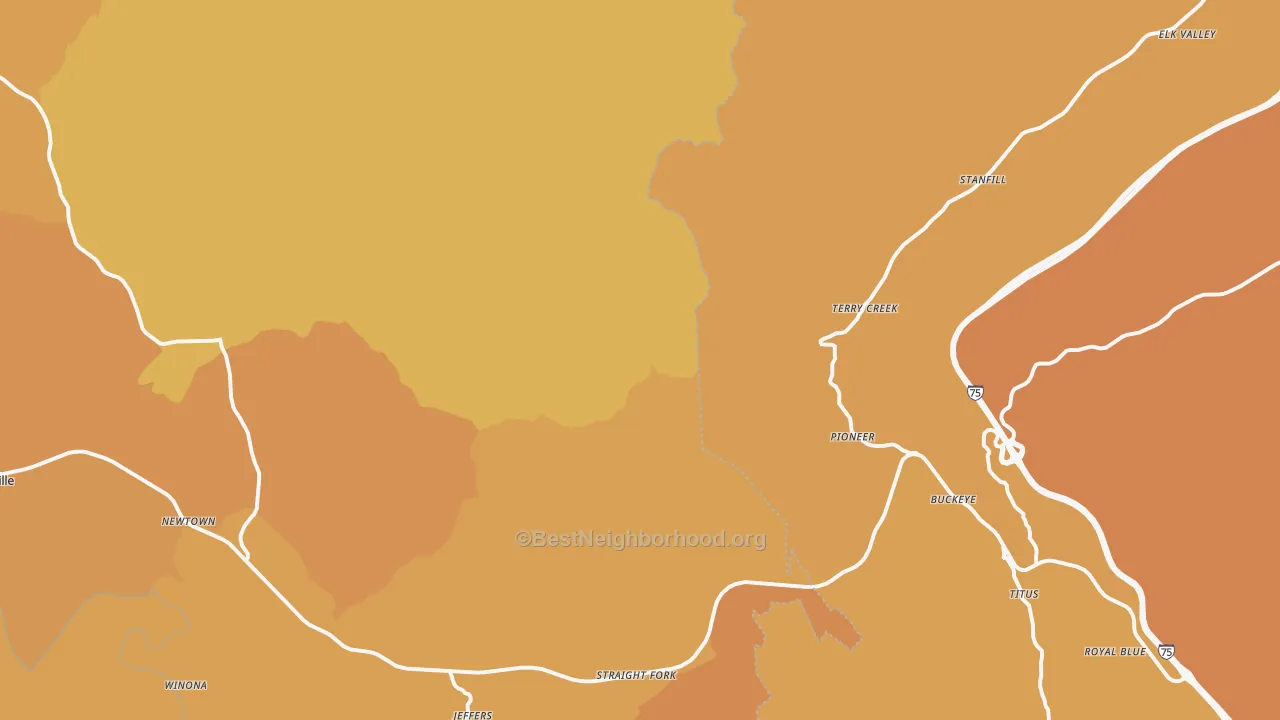Map of the best neighborhoods in the Pioneer area, with better matches in green and worse matches in red