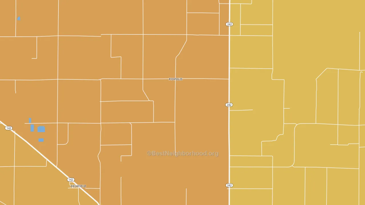 Map of the best neighborhoods in the Piopolis area, with better matches in green and worse matches in red