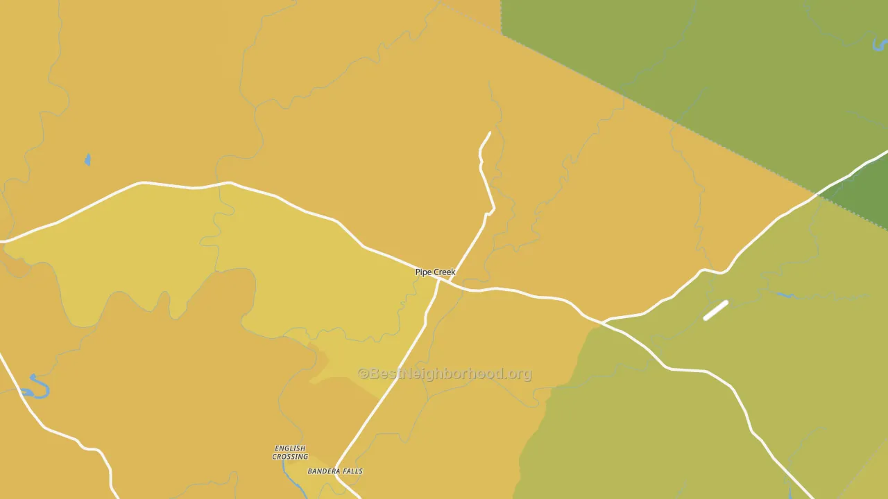 Map of the best neighborhoods in the Pipe Creek area, with better matches in green and worse matches in red