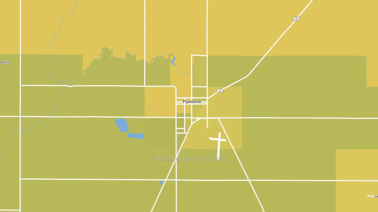 Map of the best neighborhoods in the Pipestone area, with better matches in green and worse matches in red