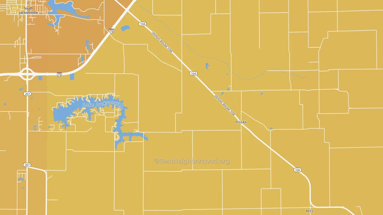 Map of the best neighborhoods in the Pisgah area, with better matches in green and worse matches in red