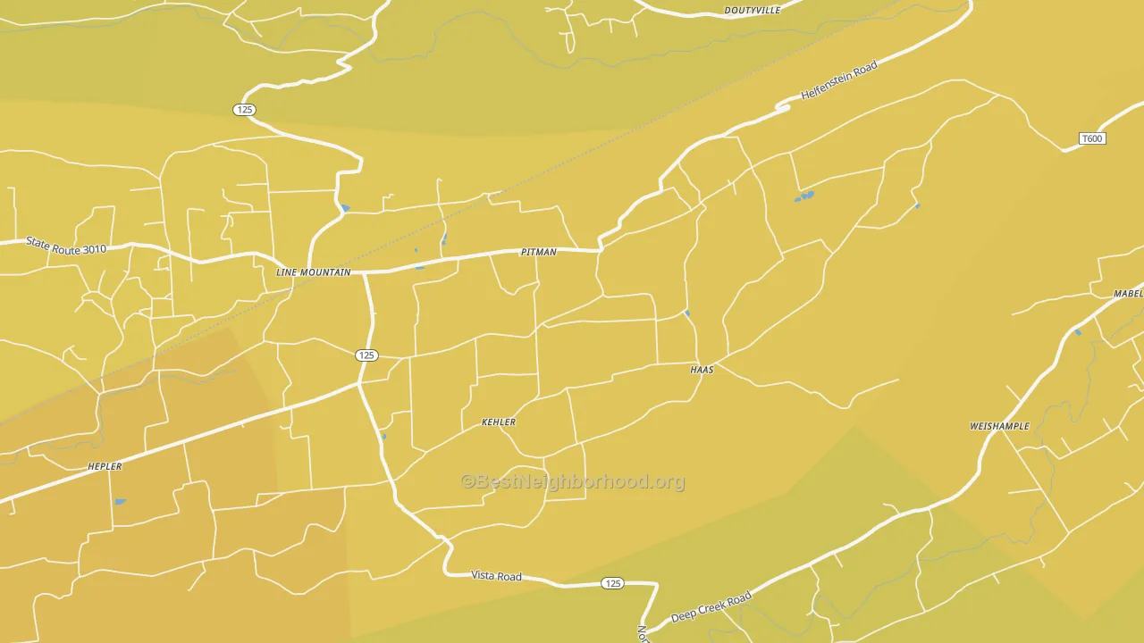 Map of the best neighborhoods in the Pitman area, with better matches in green and worse matches in red