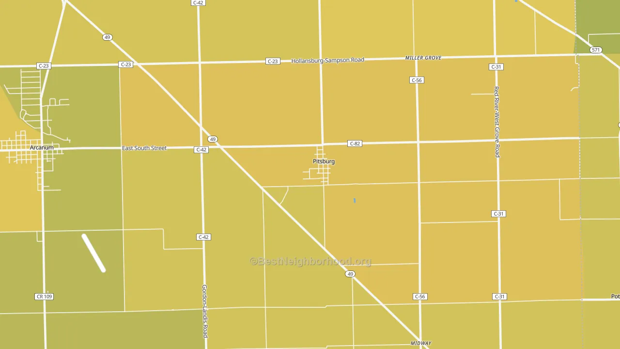 Map of the best neighborhoods in the Pitsburg area, with better matches in green and worse matches in red