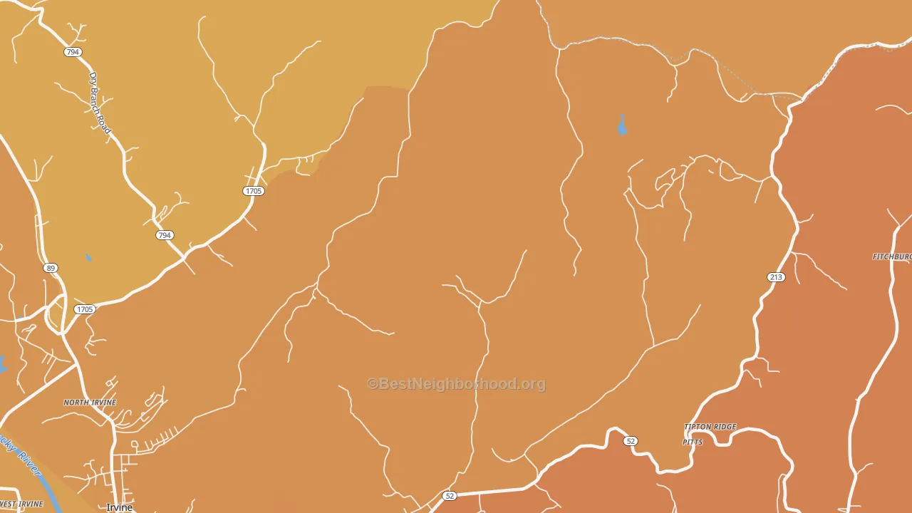 Map of the best neighborhoods in the Pitts area, with better matches in green and worse matches in red