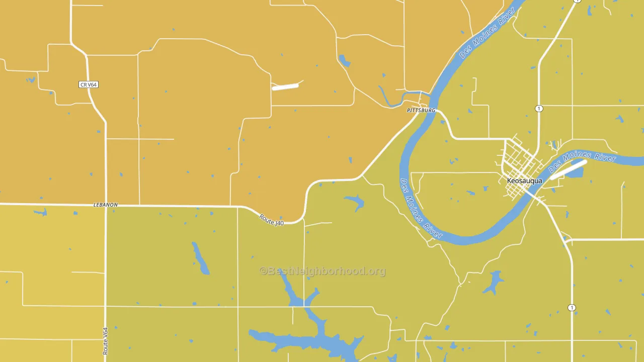 Map of the best neighborhoods in the Pittsburg area, with better matches in green and worse matches in red