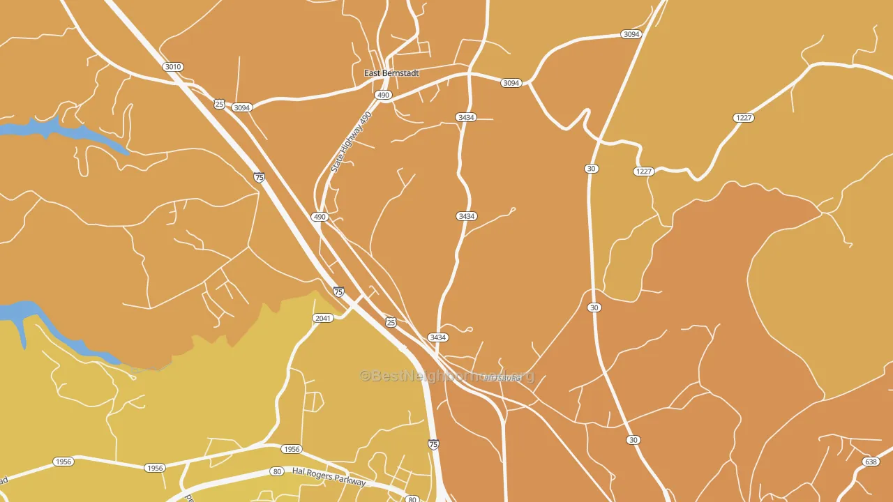 Map of the best neighborhoods in the Pittsburg area, with better matches in green and worse matches in red