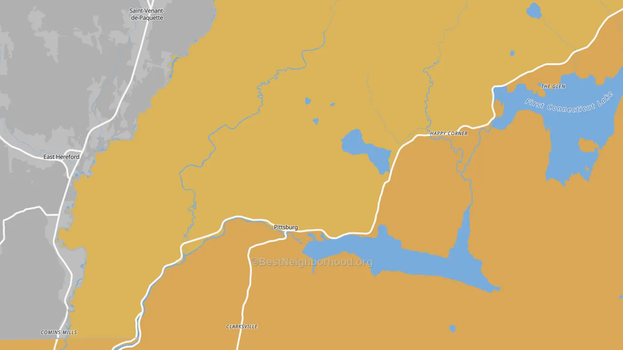 Map of the best neighborhoods in the Pittsburg area, with better matches in green and worse matches in red