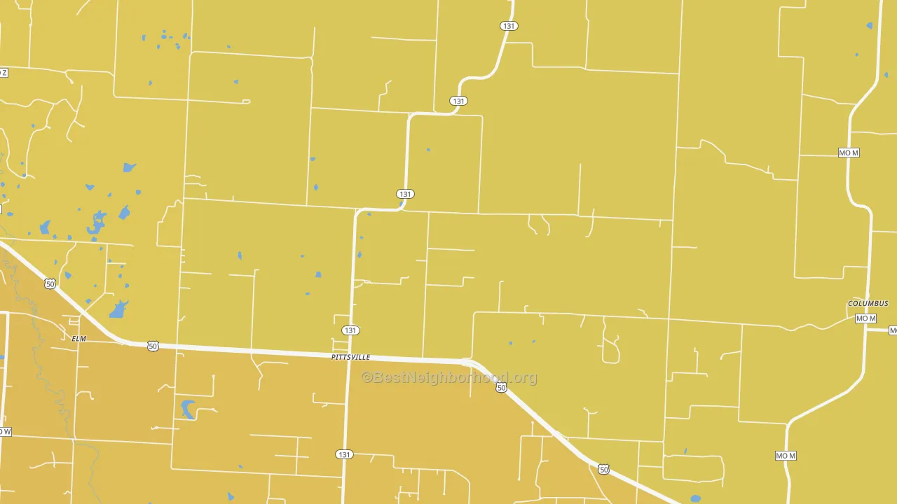 Map of the best neighborhoods in the Pittsville area, with better matches in green and worse matches in red