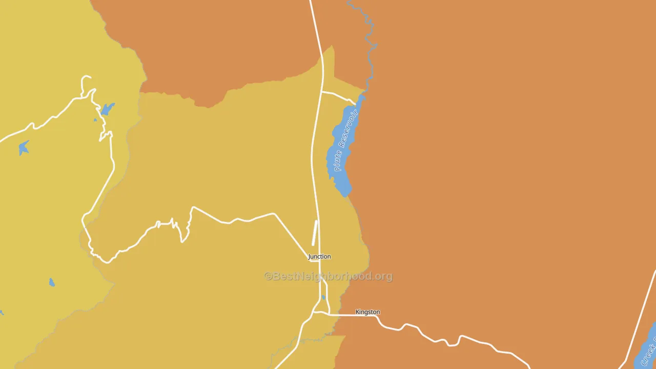 Map of the best neighborhoods in the Piute County area, with better matches in green and worse matches in red