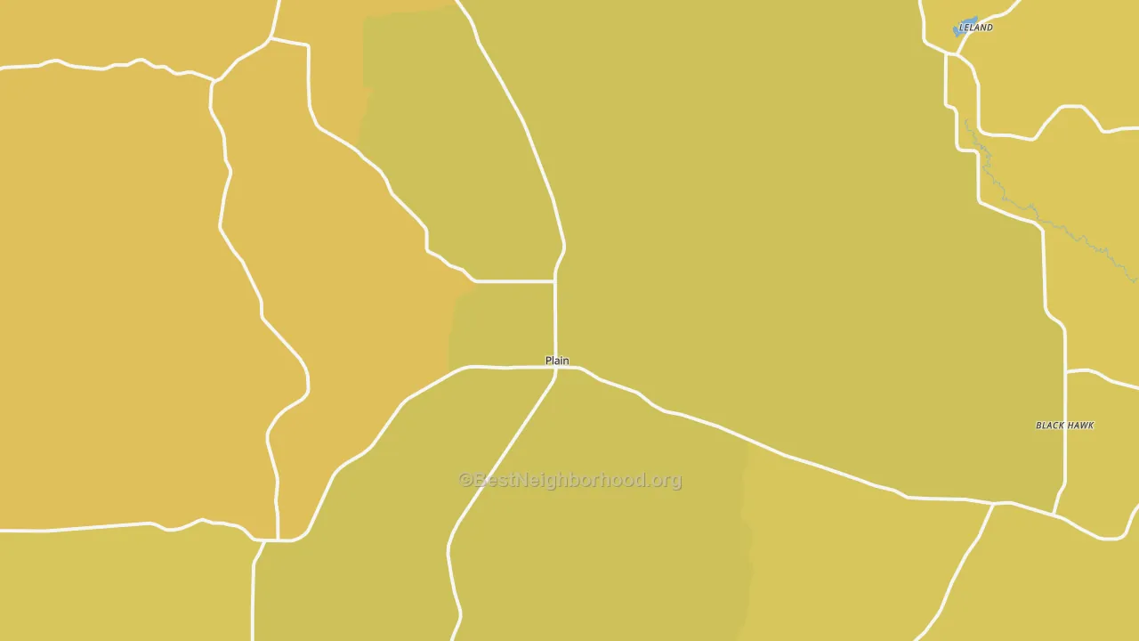 Map of the best neighborhoods in the Plain area, with better matches in green and worse matches in red