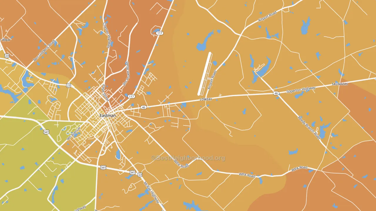 Map of the best neighborhoods in the Plainfield area, with better matches in green and worse matches in red