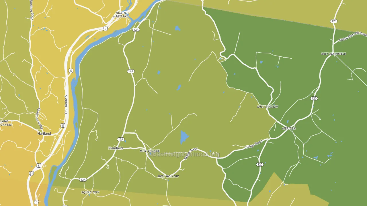 Map of the best neighborhoods in the Plainfield area, with better matches in green and worse matches in red