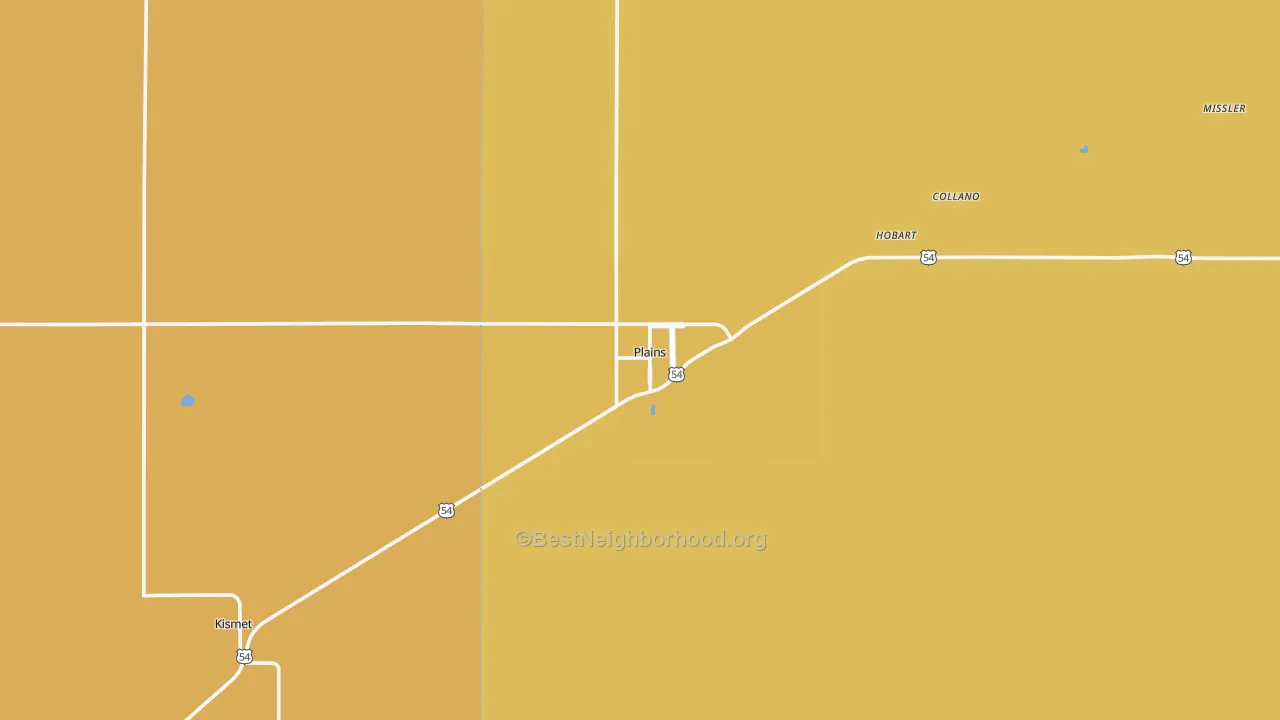 Map of the best neighborhoods in the Plains area, with better matches in green and worse matches in red