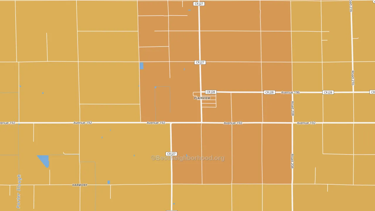 Map of the best neighborhoods in the Plainview area, with better matches in green and worse matches in red