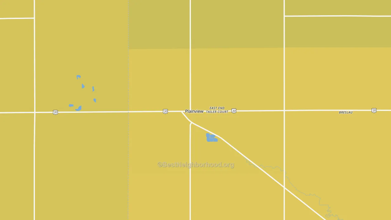 Map of the best neighborhoods in the Plainview area, with better matches in green and worse matches in red