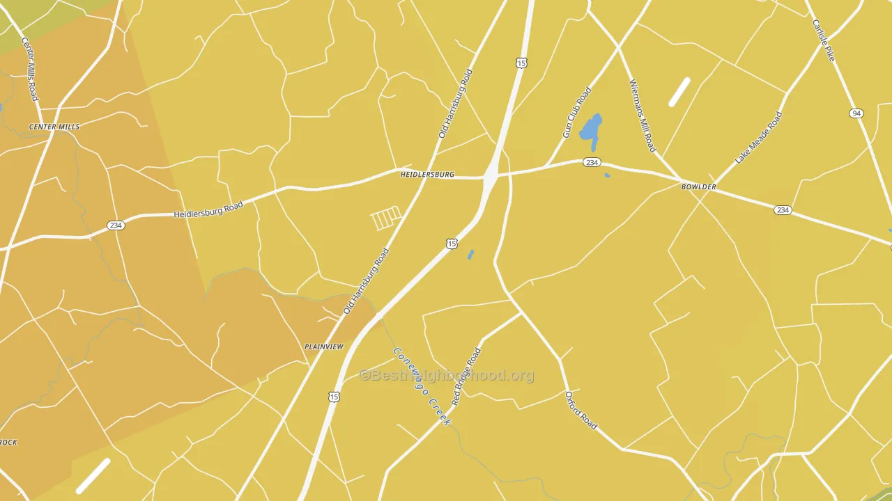 Map of the best neighborhoods in the Plainview area, with better matches in green and worse matches in red