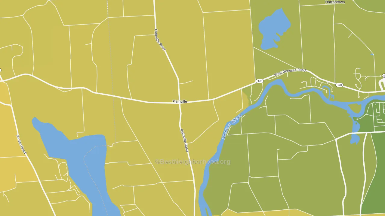 Map of the best neighborhoods in the Plainville area, with better matches in green and worse matches in red