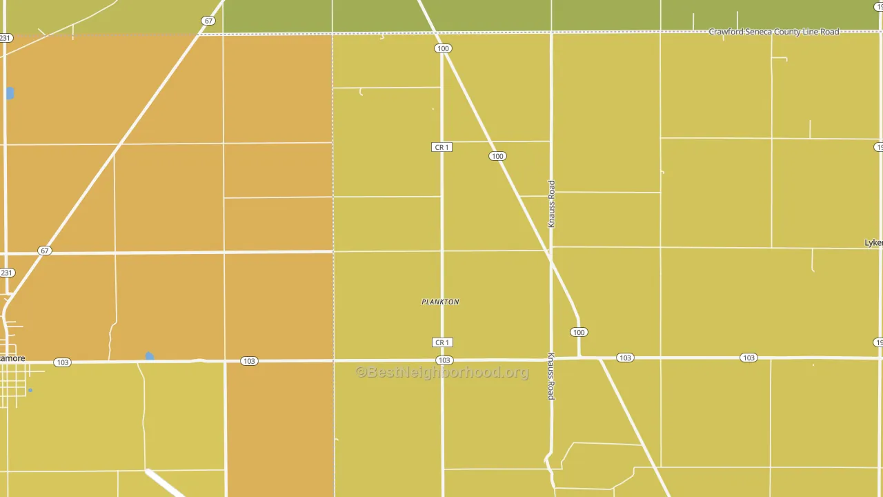 Map of the best neighborhoods in the Plankton area, with better matches in green and worse matches in red
