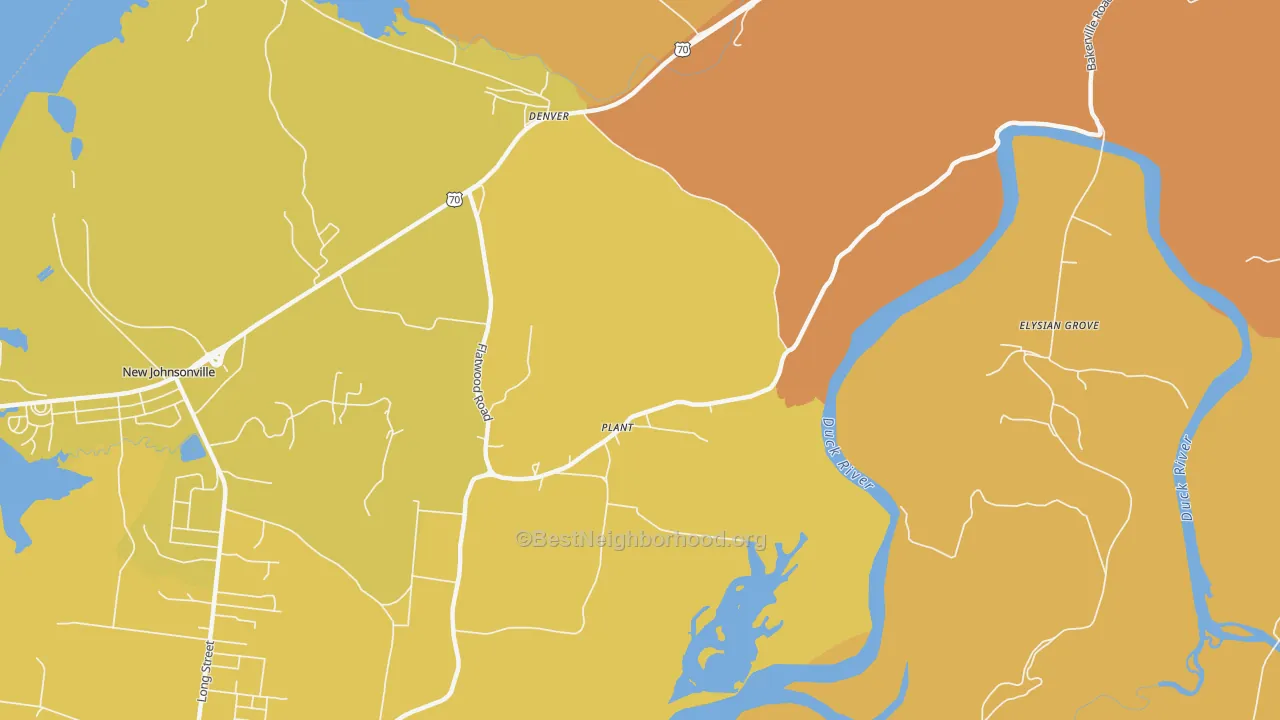 Map of the best neighborhoods in the Plant area, with better matches in green and worse matches in red