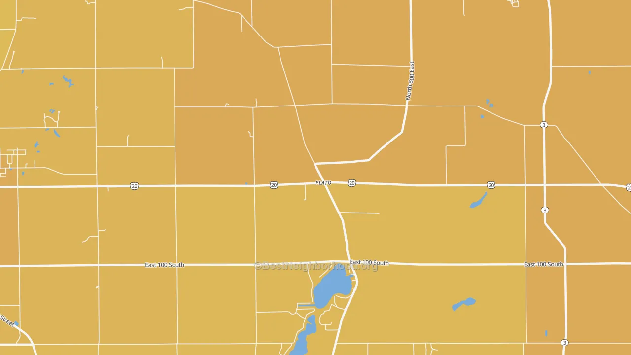 Map of the best neighborhoods in the Plato area, with better matches in green and worse matches in red