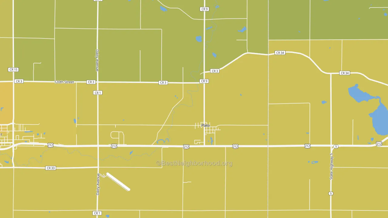 Map of the best neighborhoods in the Plato area, with better matches in green and worse matches in red