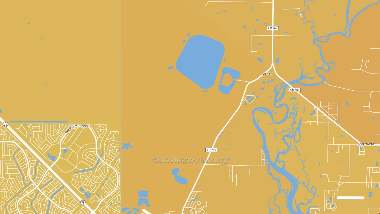 Map of the best neighborhoods in the Platt area, with better matches in green and worse matches in red