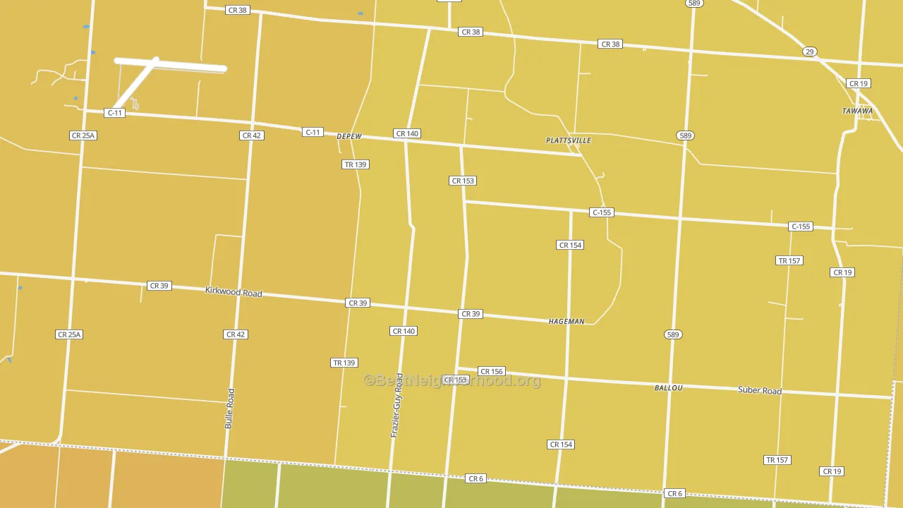 Map of the best neighborhoods in the Plattsville area, with better matches in green and worse matches in red