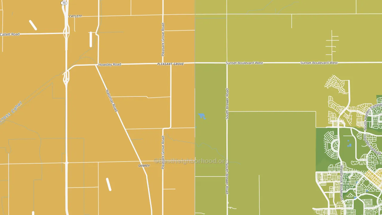 Map of the best neighborhoods in the Pleasant Grove area, with better matches in green and worse matches in red