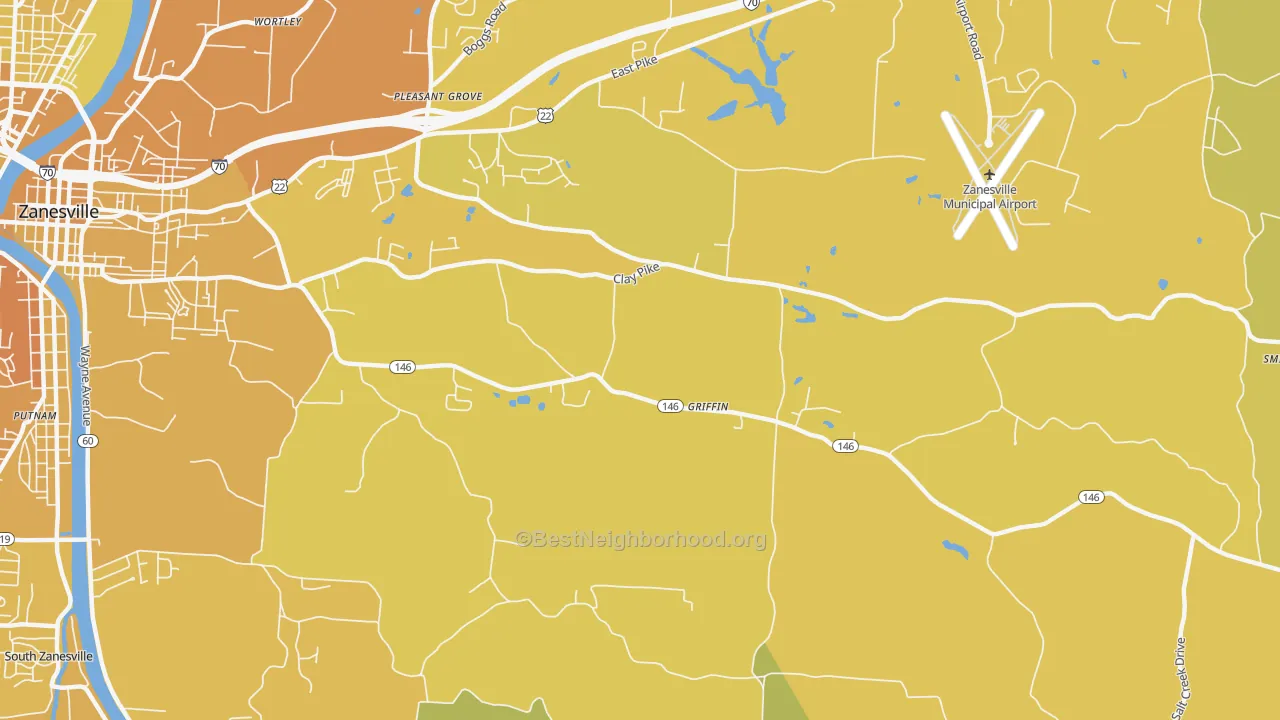 Map of the best neighborhoods in the Pleasant Grove area, with better matches in green and worse matches in red