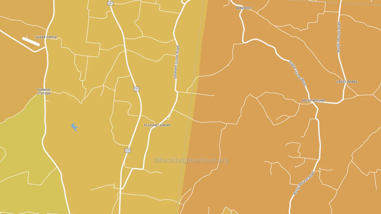 Map of the best neighborhoods in the Pleasant Grove area, with better matches in green and worse matches in red