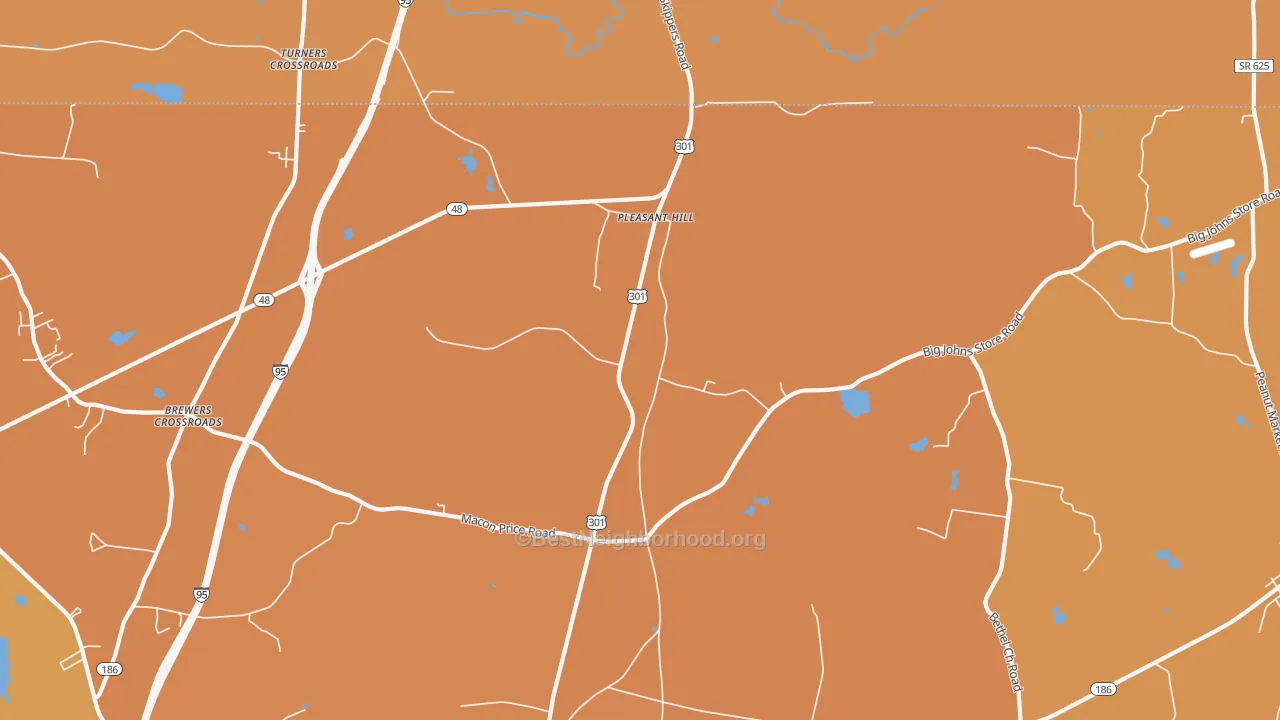 Map of the best neighborhoods in the Pleasant Hill area, with better matches in green and worse matches in red
