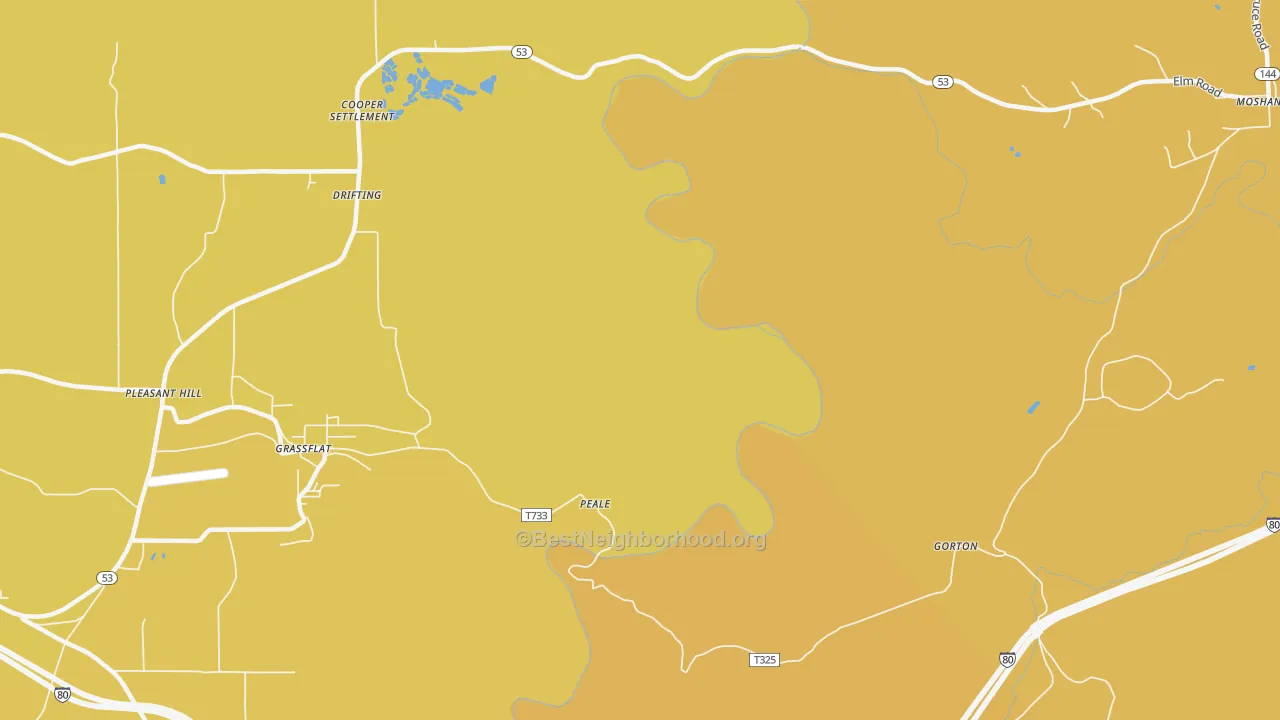 Map of the best neighborhoods in the Pleasant Hill area, with better matches in green and worse matches in red