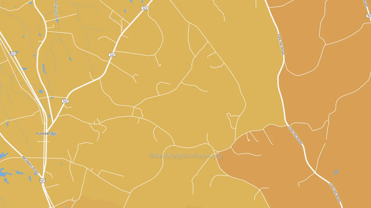 Map of the best neighborhoods in the Pleasant Hill area, with better matches in green and worse matches in red