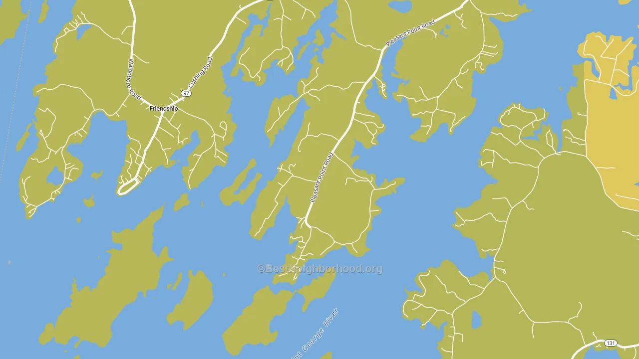 Map of the best neighborhoods in the Pleasant Point area, with better matches in green and worse matches in red