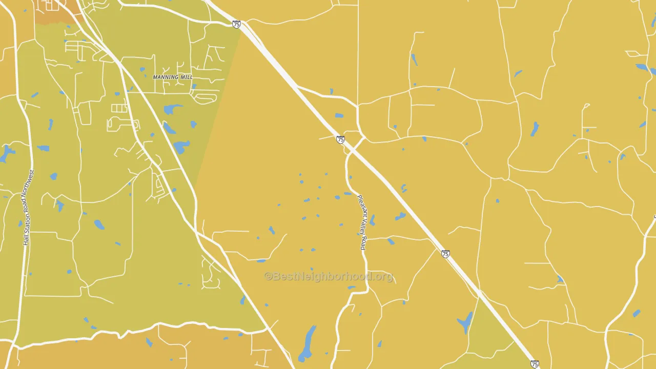 Map of the best neighborhoods in the Pleasant Valley area, with better matches in green and worse matches in red