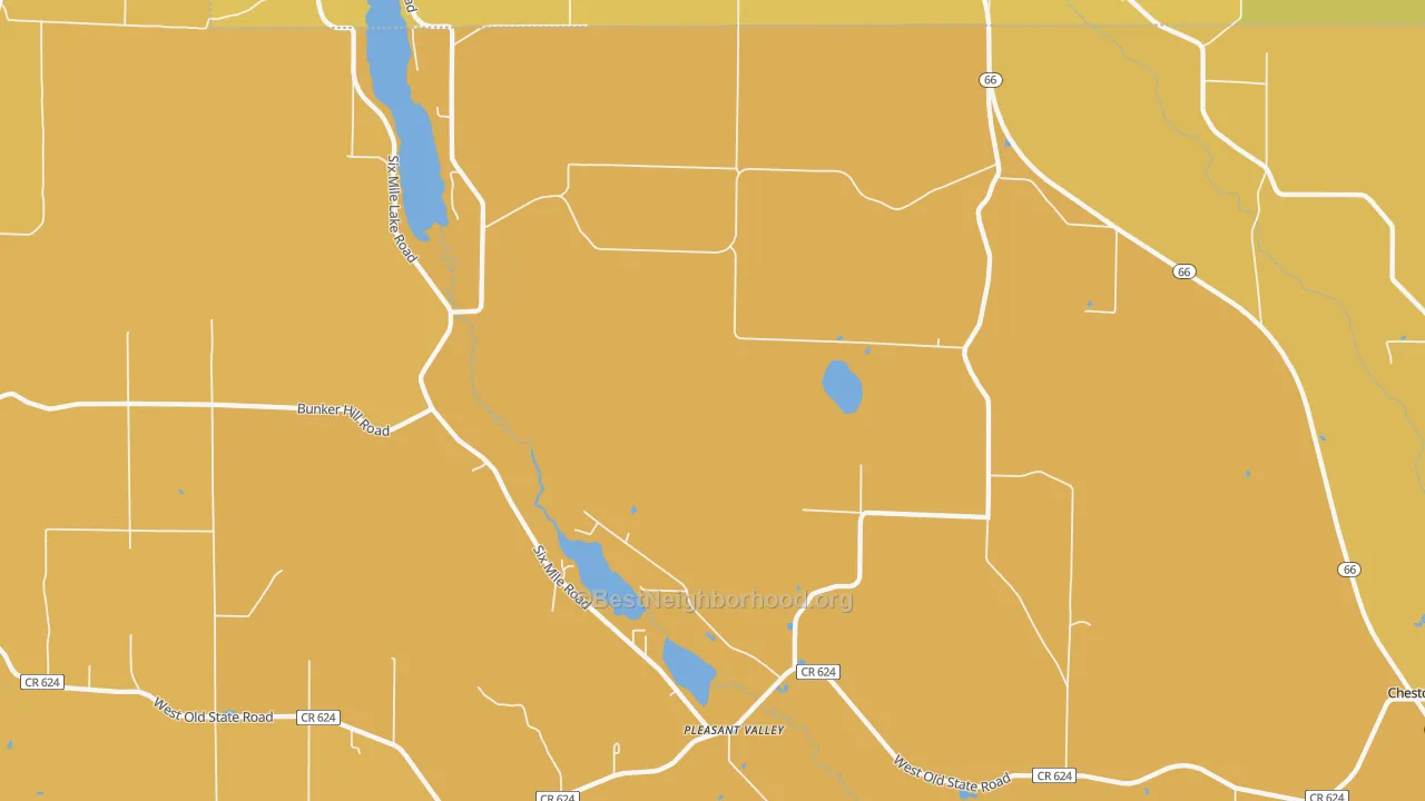 Map of the best neighborhoods in the Pleasant Valley area, with better matches in green and worse matches in red