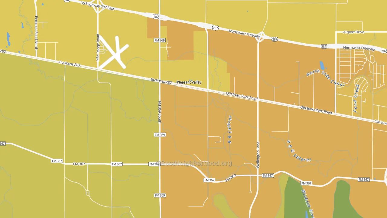 Map of the best neighborhoods in the Pleasant Valley area, with better matches in green and worse matches in red