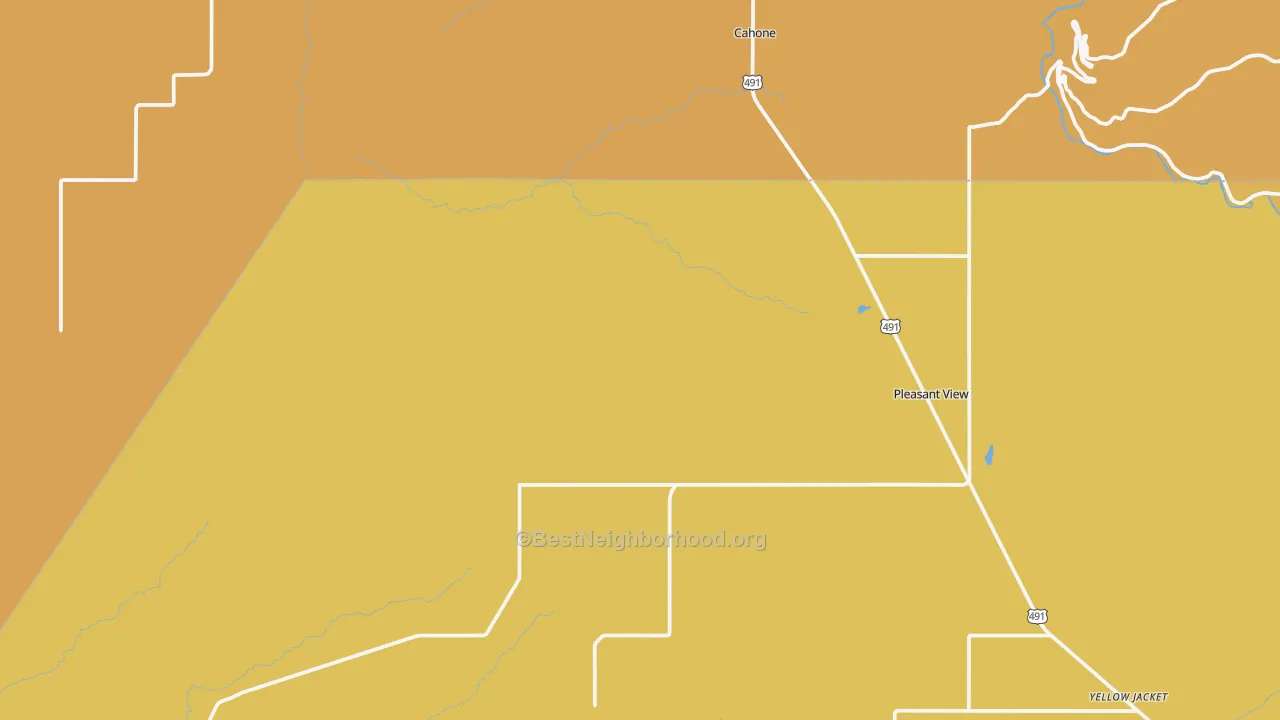 Map of the best neighborhoods in the Pleasant View area, with better matches in green and worse matches in red