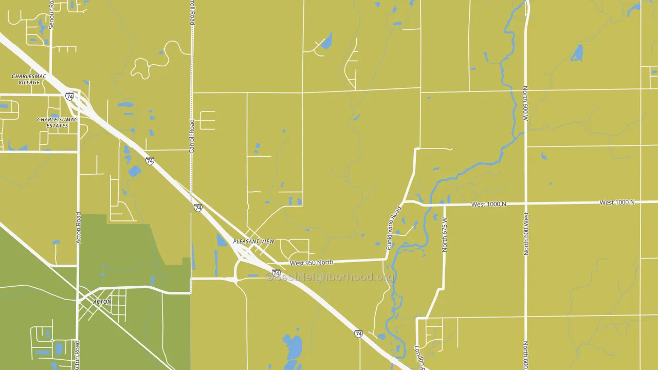 Map of the best neighborhoods in the Pleasant View area, with better matches in green and worse matches in red