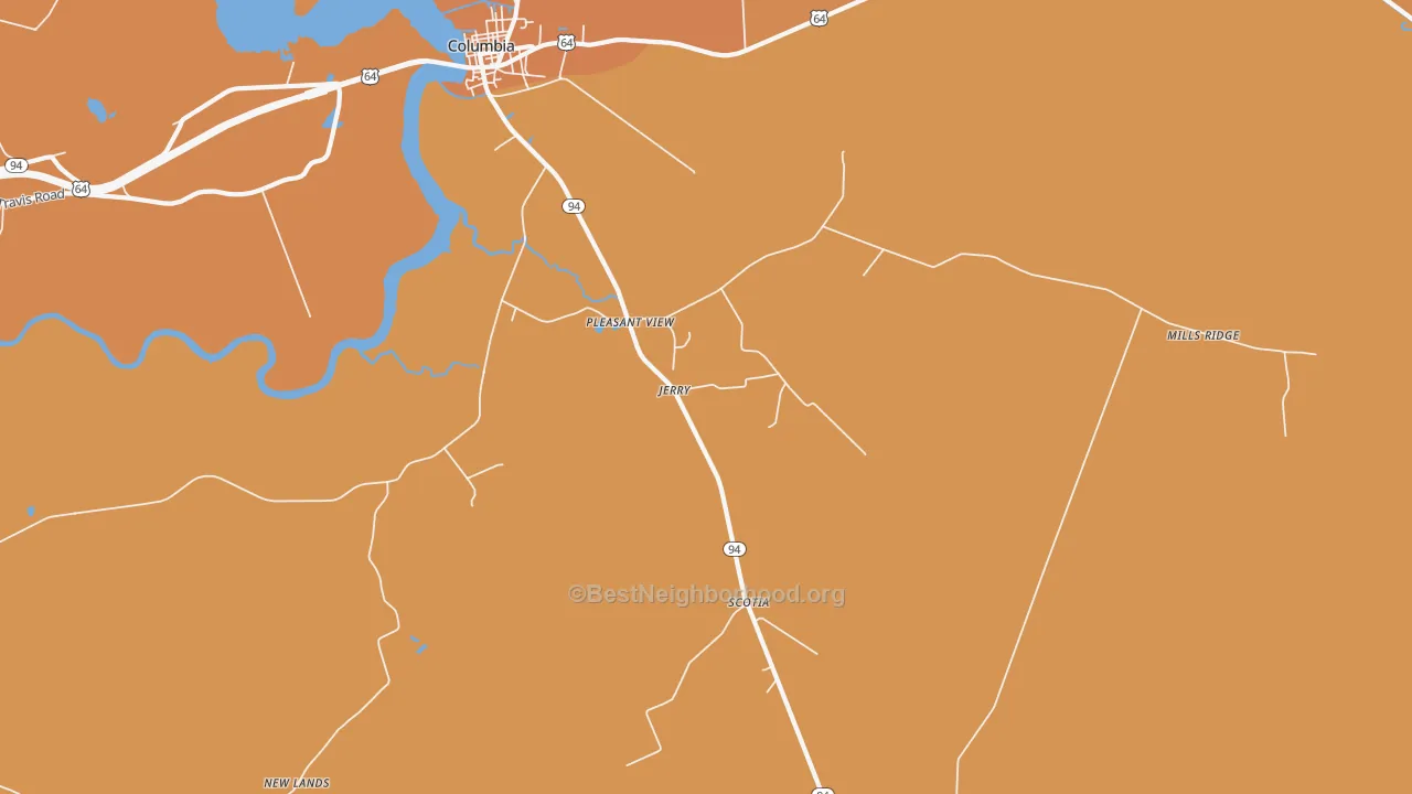 Map of the best neighborhoods in the Pleasant View area, with better matches in green and worse matches in red