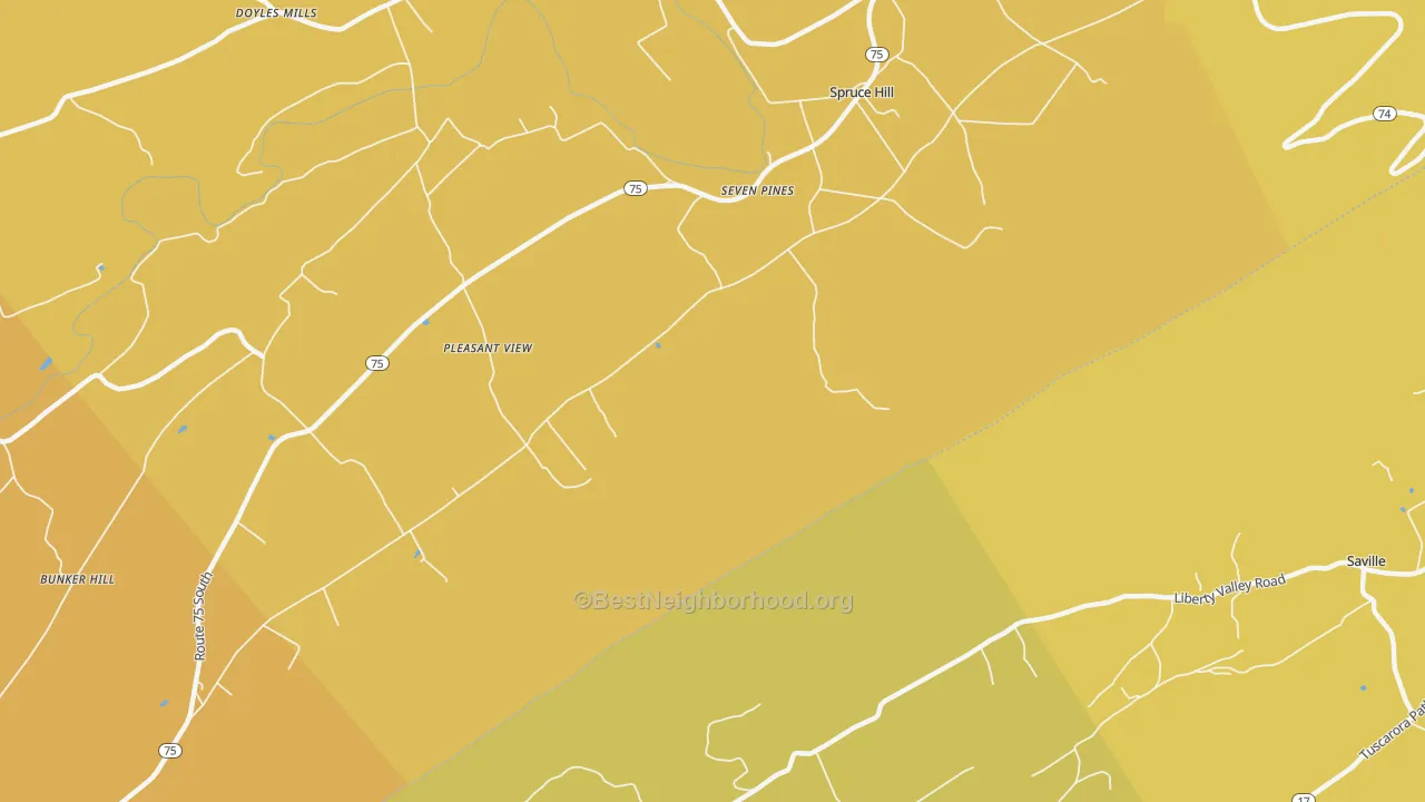 Map of the best neighborhoods in the Pleasant View area, with better matches in green and worse matches in red