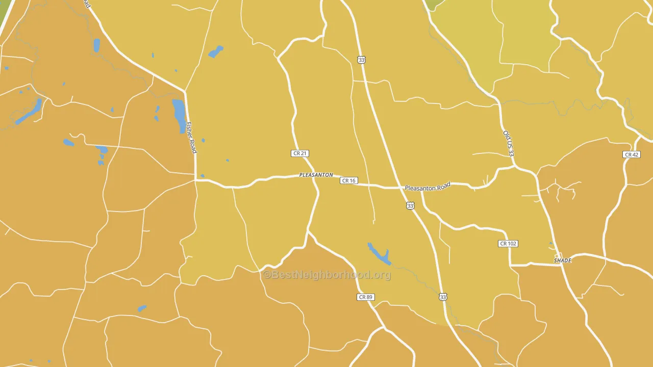 Map of the best neighborhoods in the Pleasanton area, with better matches in green and worse matches in red