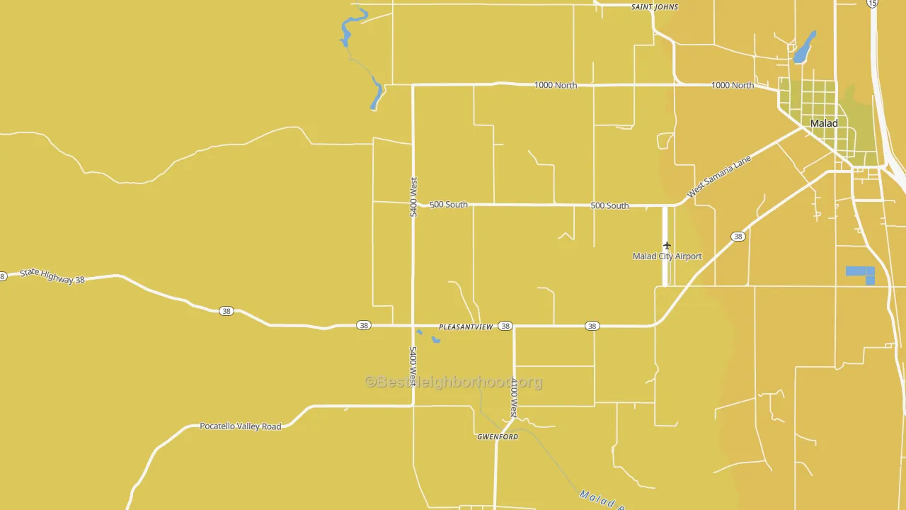 Map of the best neighborhoods in the Pleasantview area, with better matches in green and worse matches in red