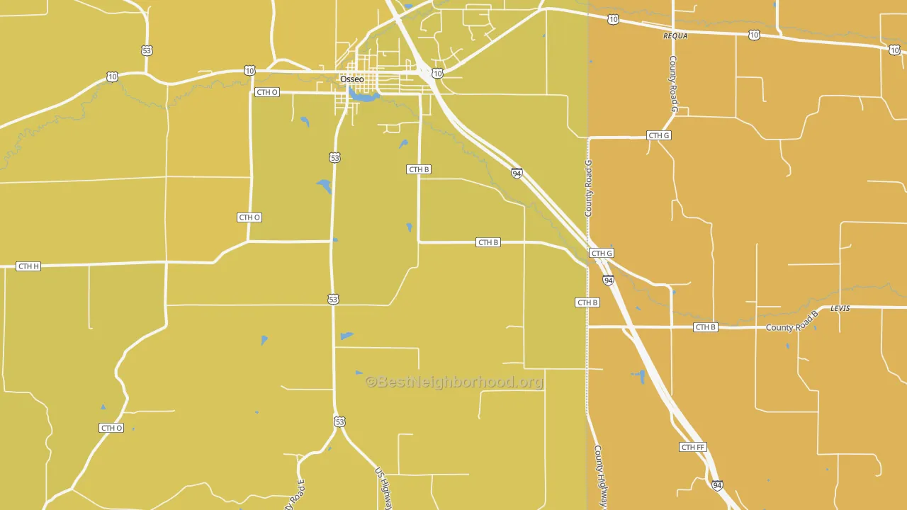 Map of the best neighborhoods in the Pleasantville area, with better matches in green and worse matches in red